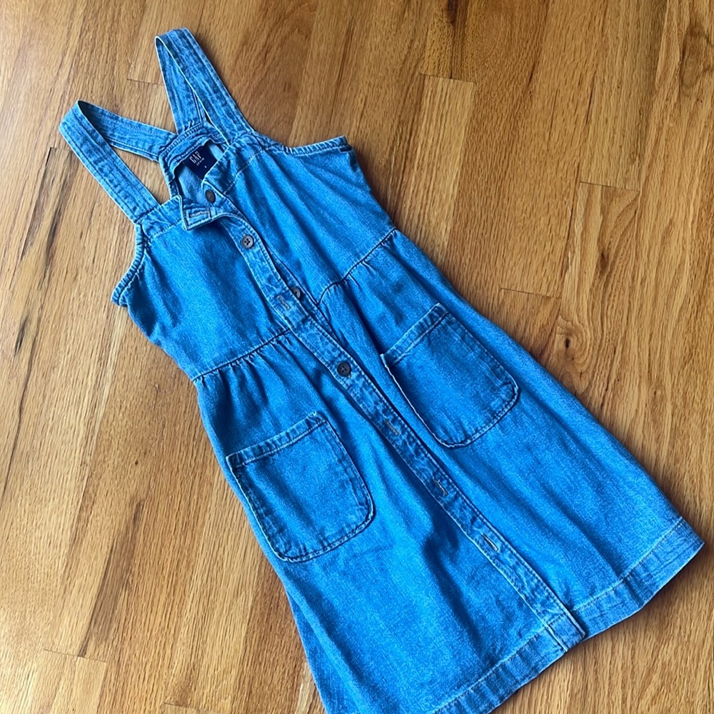 Gap denim button down jumper dress girls small